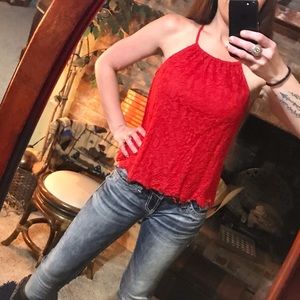 Cherry Red High Neck Lace Top